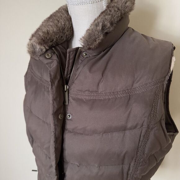 Vtg Eddie Bauer Goose Down Vest with Faux Fur Collar Women's Size Large - Picture 3 of 9